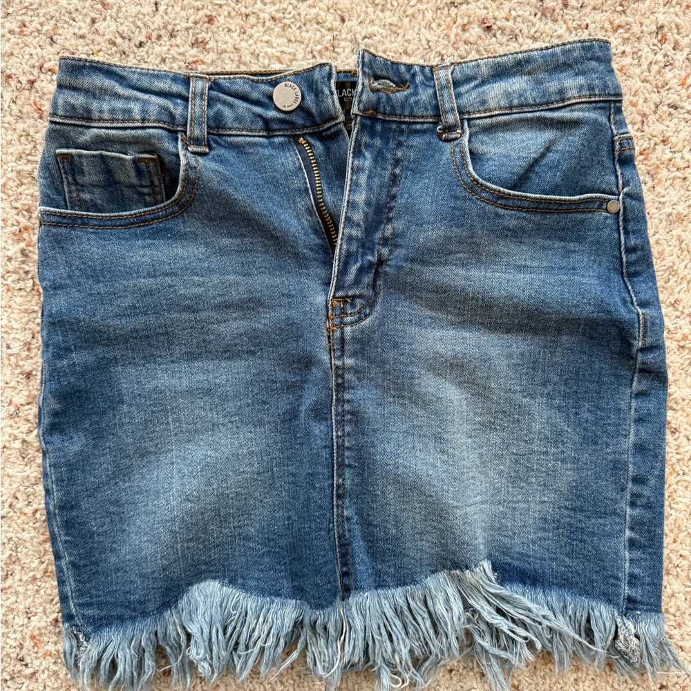 Black Label Frayed Hem Denim Skirt